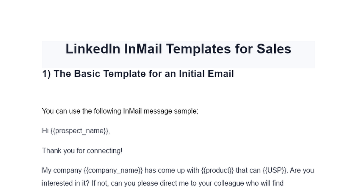 Linkedin Inmail Templates For Sales