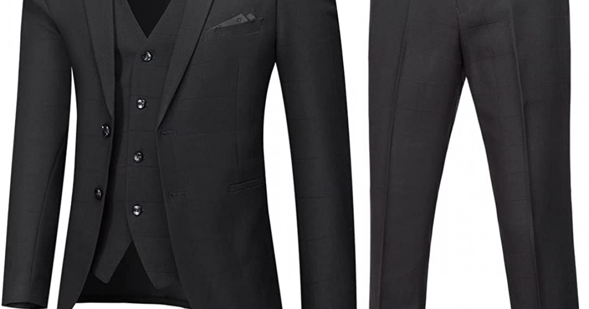 YND Men’s Slim Fit 2 Button 3 Piece Suit Set, Solid Blazer Jacket Vest ...